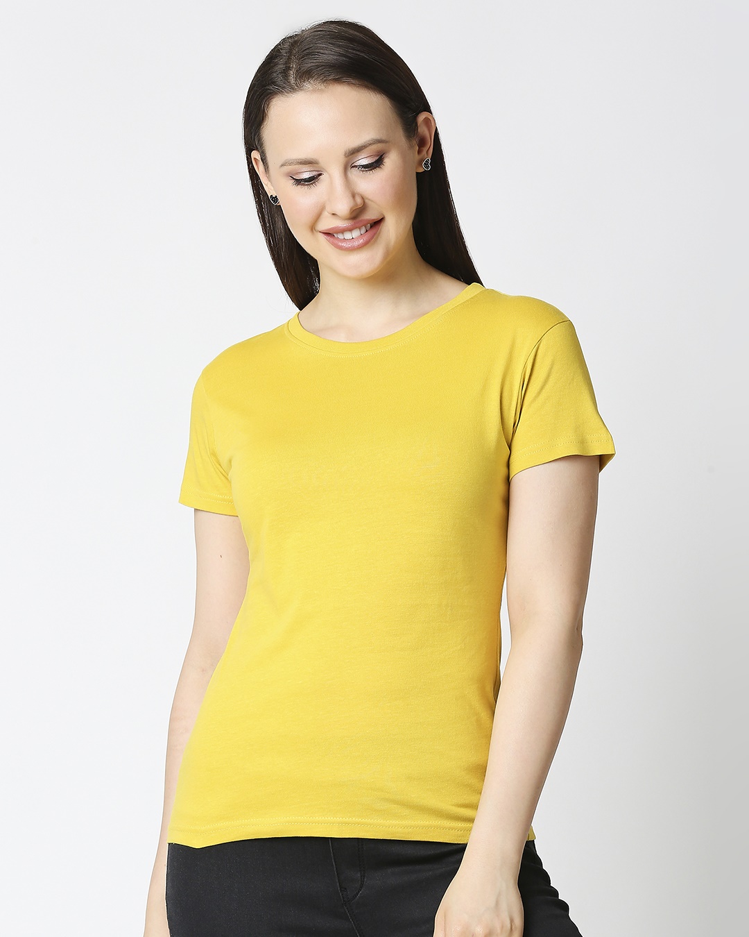 Shop Ceylon Yellow Women Plain Half Sleeves T-Shirt-Back