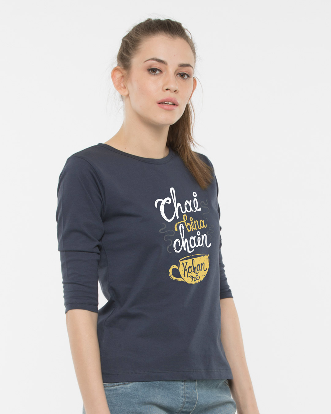 Buy Chai Bina Chain Kaha Round Neck 3/4th Sleeve T-Shirt Online at Bewakoof