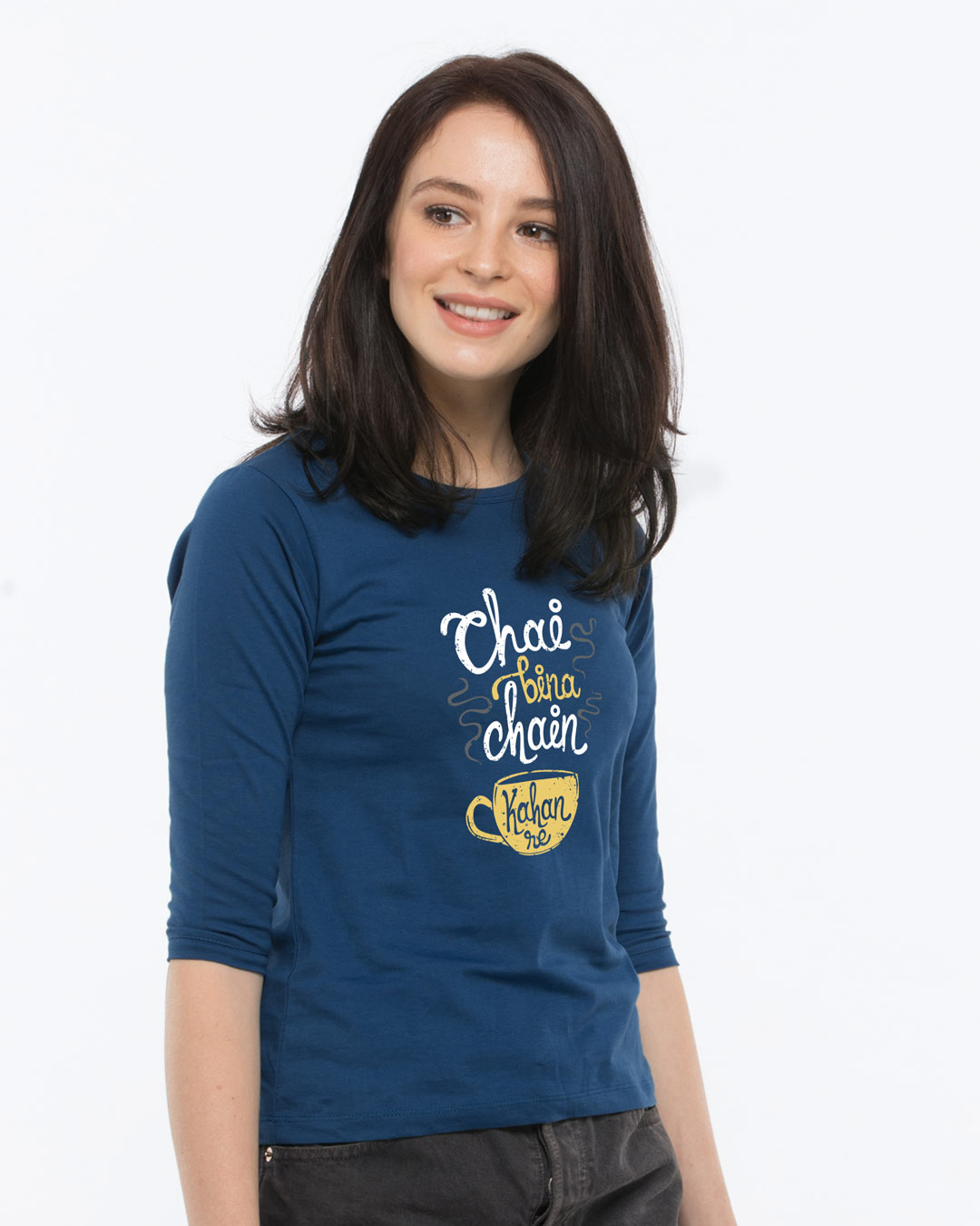 Shop Chai Bina Chain Kaha Round Neck 3/4th Sleeve T-Shirt-Back