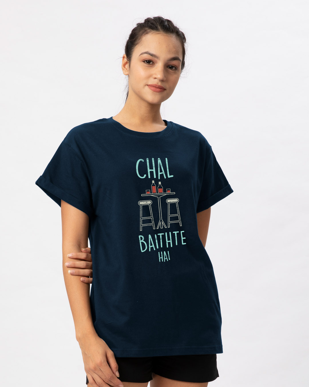 Shop Chal Baithte Hai Boyfriend T-Shirt-Back