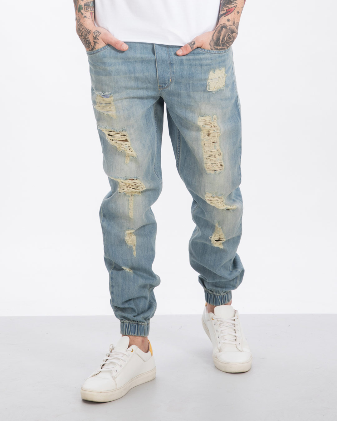 Chalk Blue Ripped Denim  Joggers  Plain Mens  Denim  Jeans  