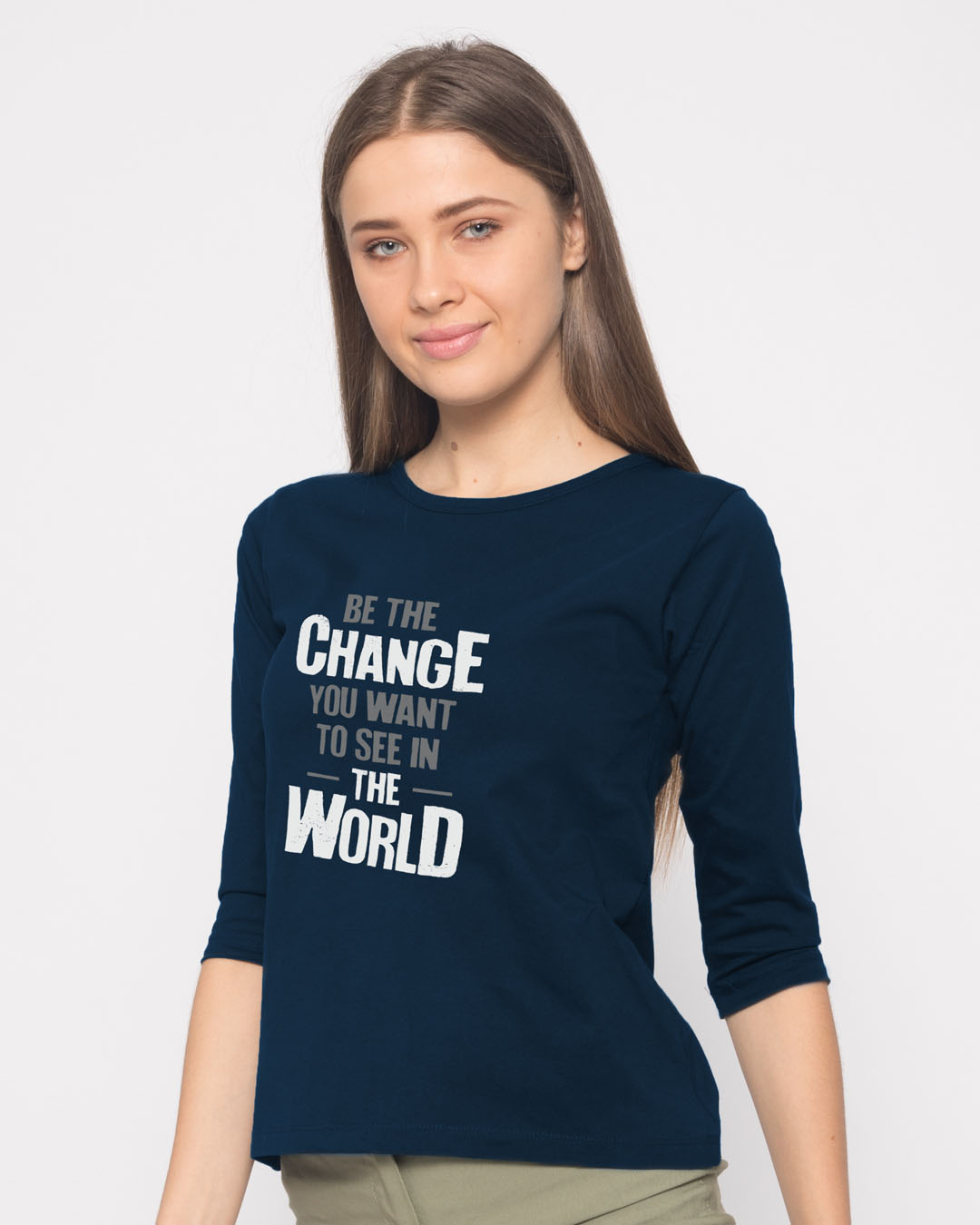 Shop Change The World Round Neck 3/4th Sleeve T-Shirt-Back