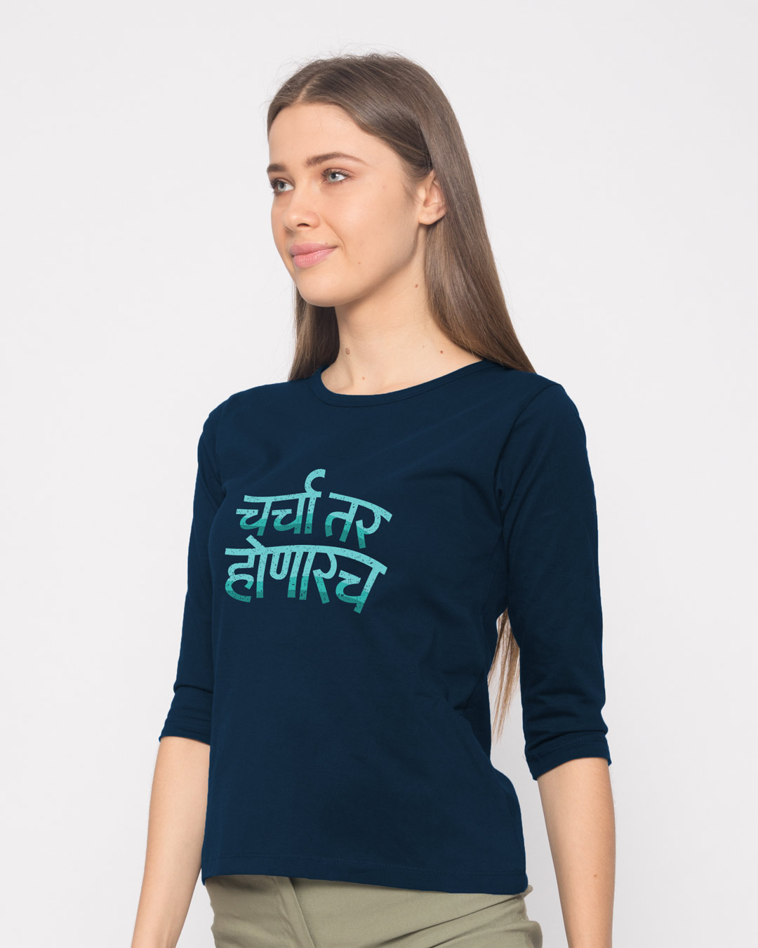 Shop Charcha Round Neck 3/4th Sleeve T-Shirt-Back