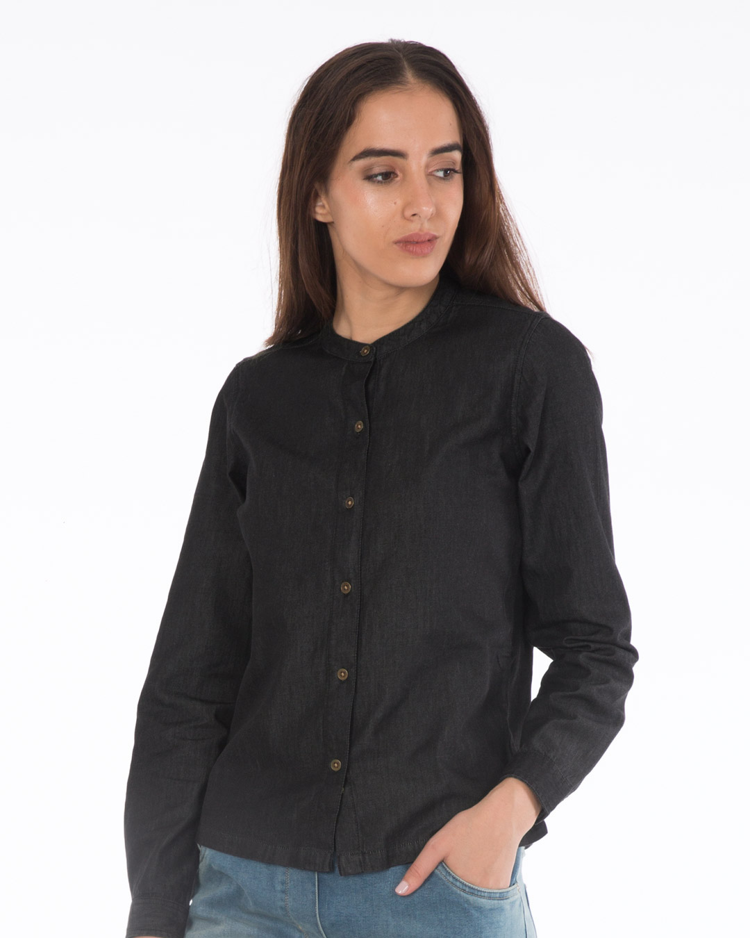 Buy Charcoal Black Denim Shirt for Women black Online at Bewakoof