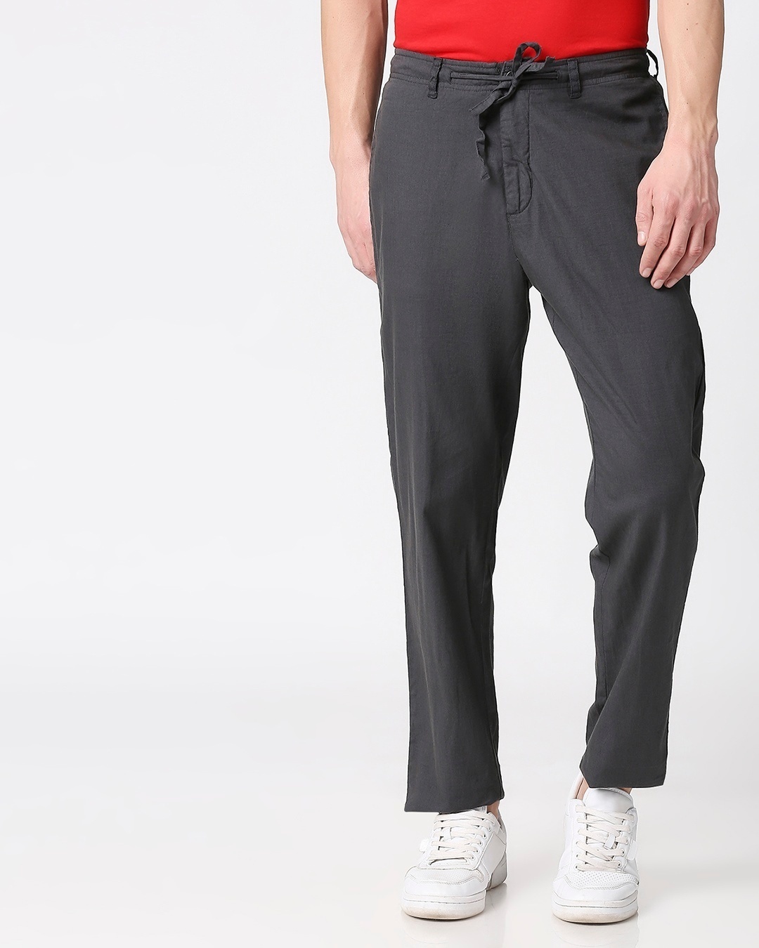 Shop Charcoal Grey Casual Cotton Pants-Back