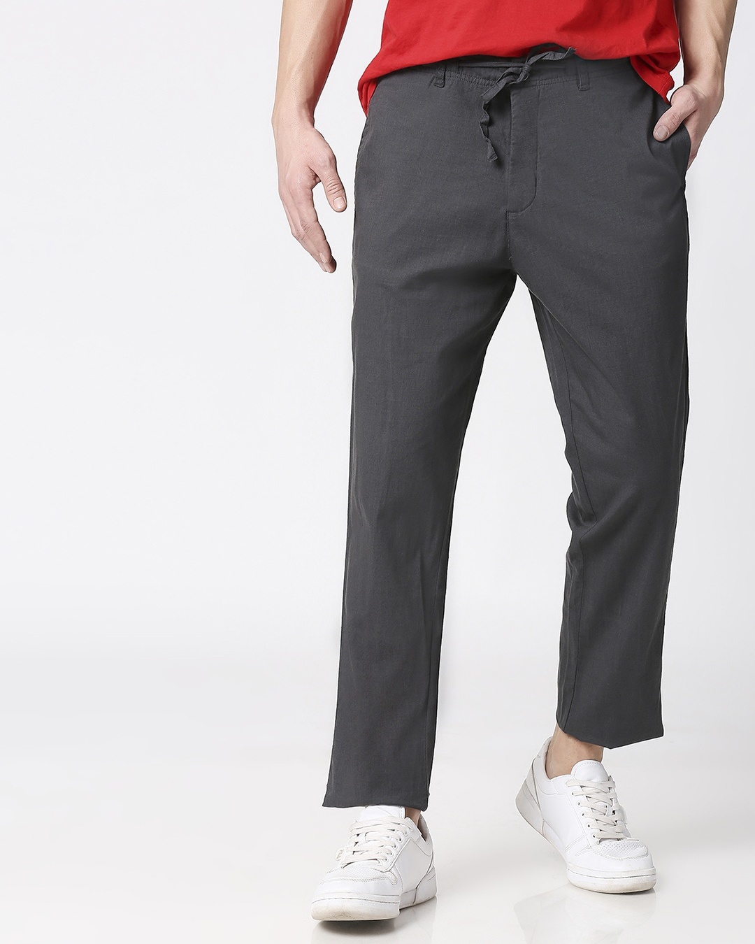 

Charcoal Grey Casual Cotton Pants Men's Plain Casual Trousers Bewakoof.com