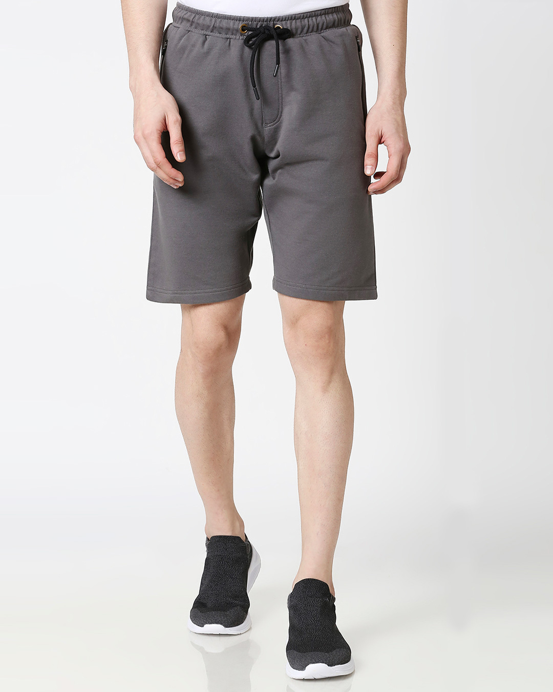 Shop Charcoal Grey India Ink Zipper Shorts Combo-Back