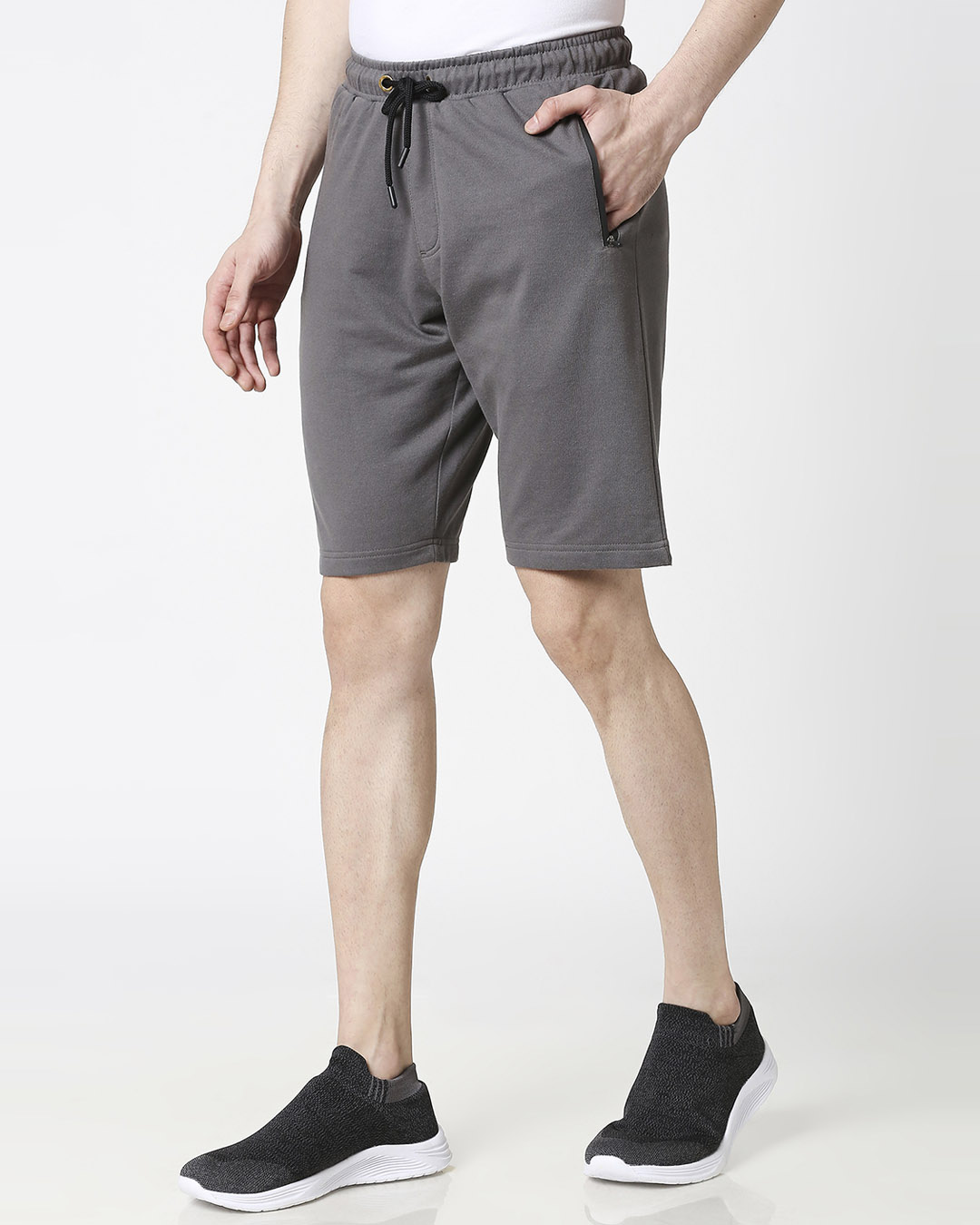 Shop Charcoal Grey Men's Casual Shorts With Zipper-Back