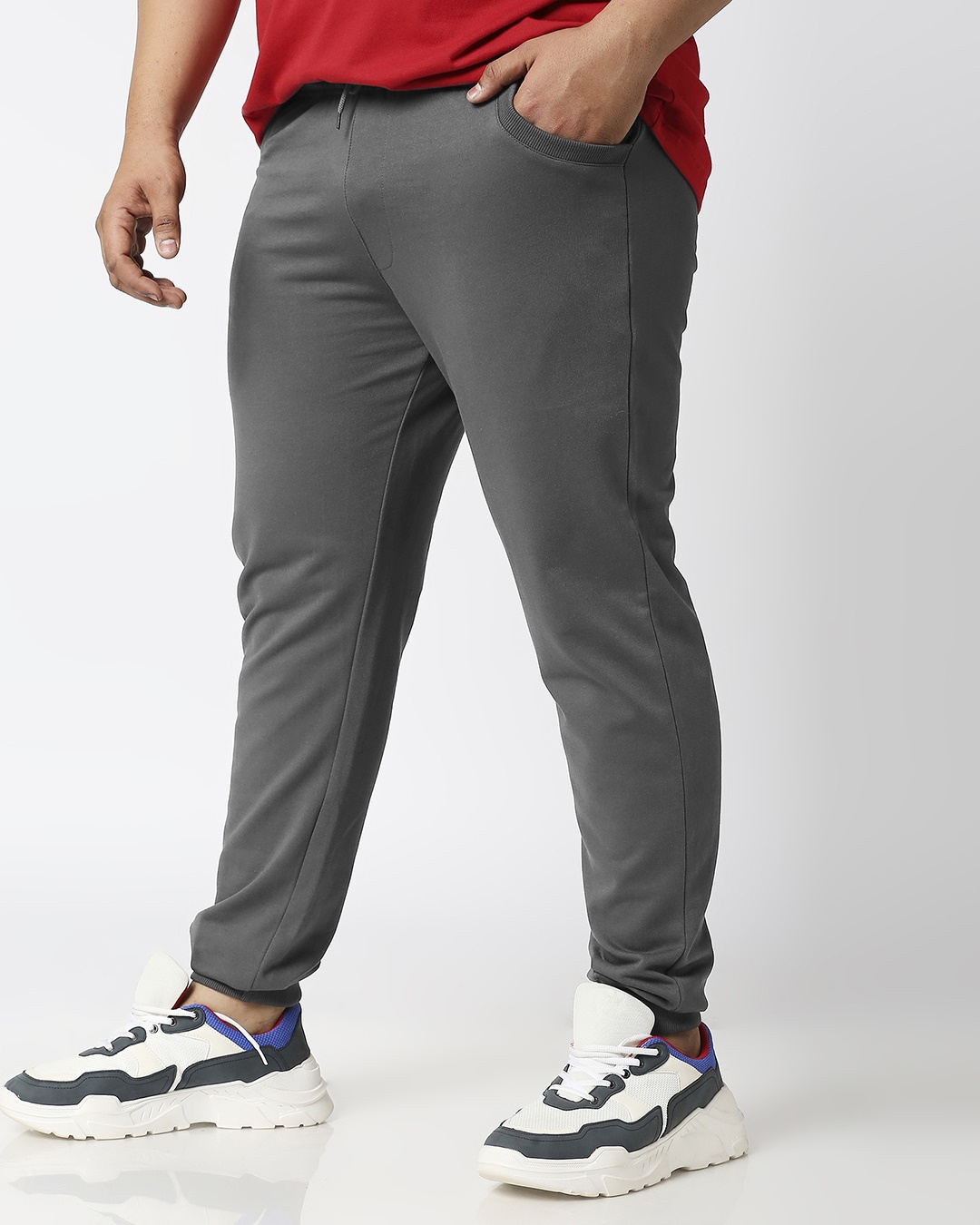 Shop Charcoal Grey Plus Size Casual Jogger Pants-Back