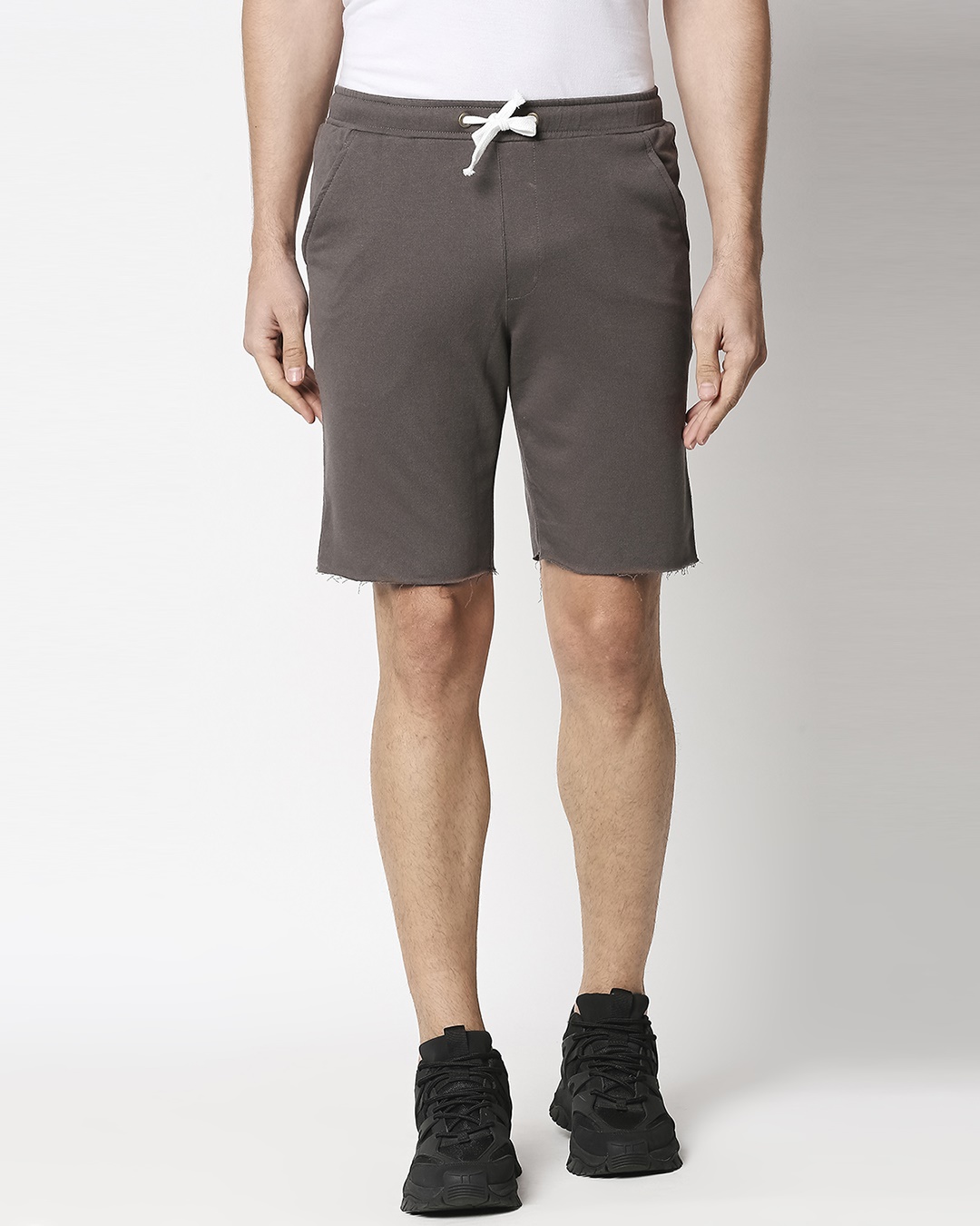 Shop Charcoal Grey Raw Hem Shorts-Back