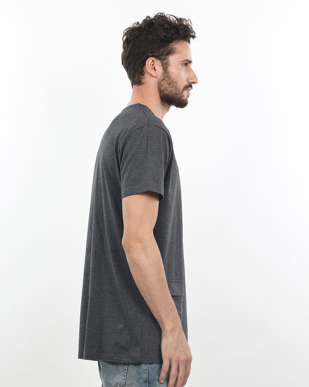 Shop Charcoal Melange Pocket Longline T-Shirt-Back
