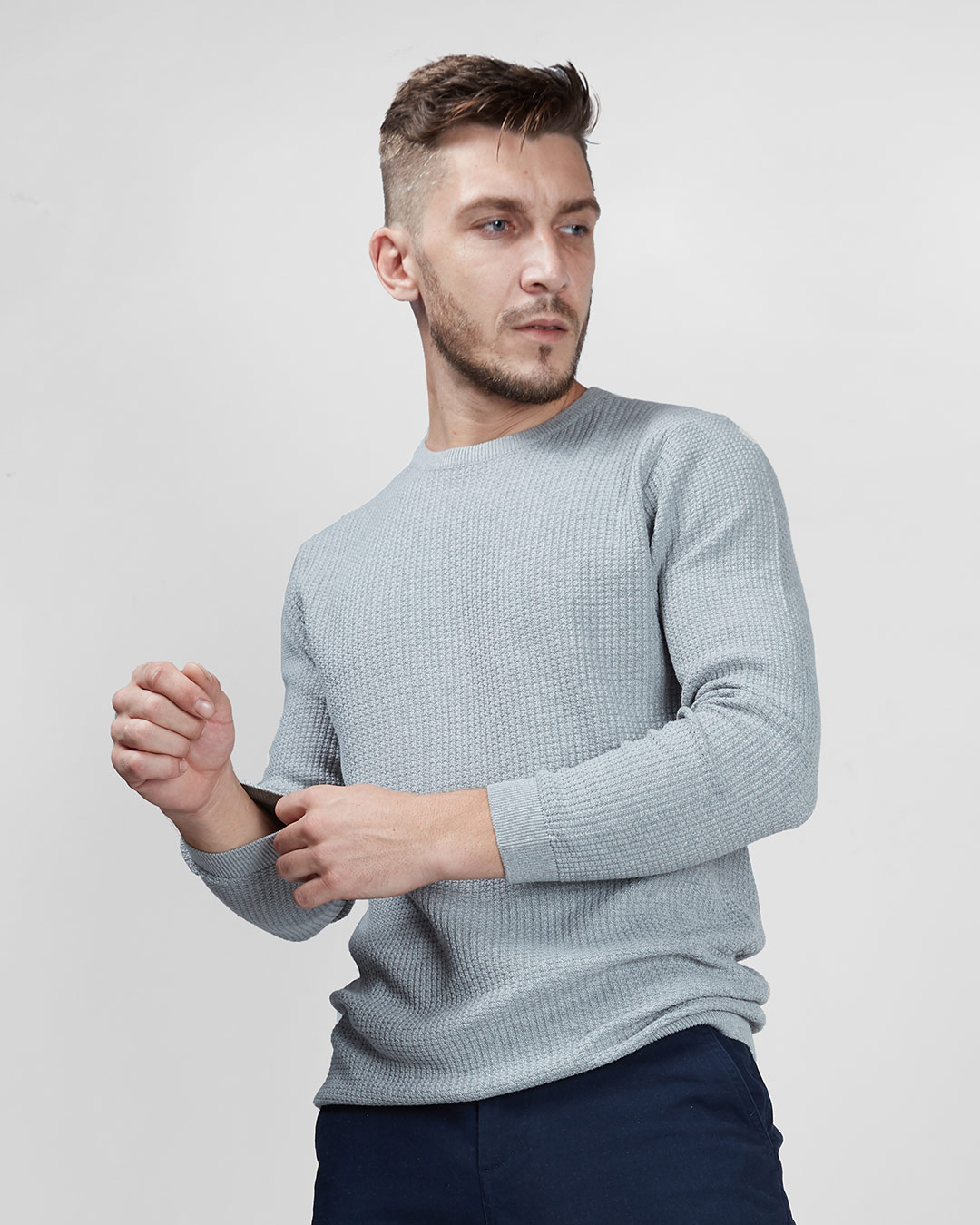 ShopCharcoal Waffle Knit Full Sleeves Sweater-Back