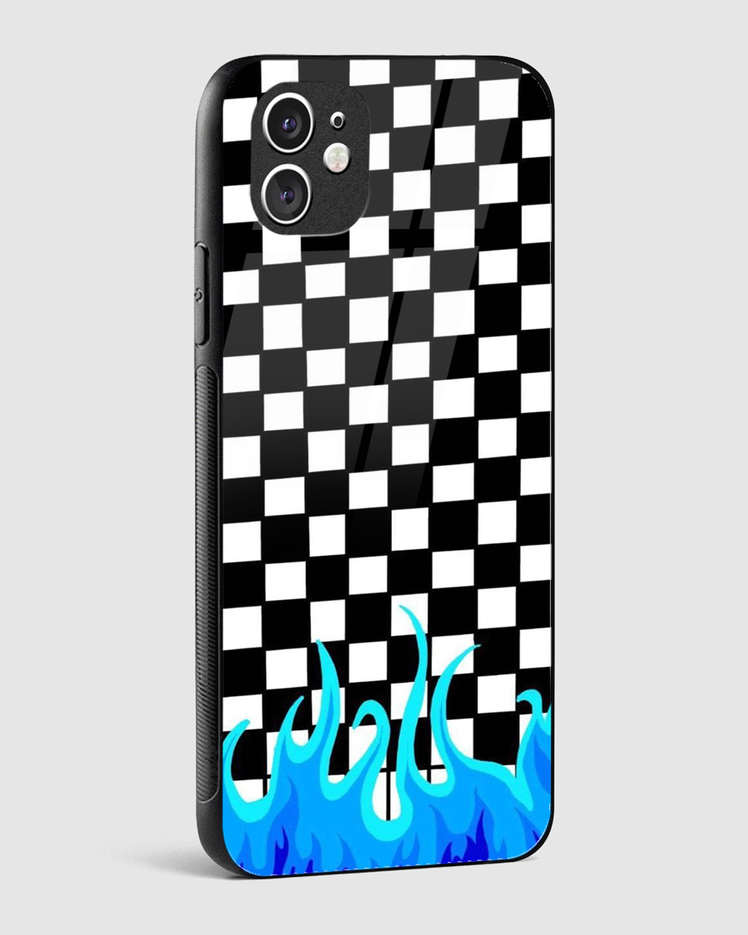 Shop Checkered Blue Flame Premium Glass Case for Apple iPhone 11-Back