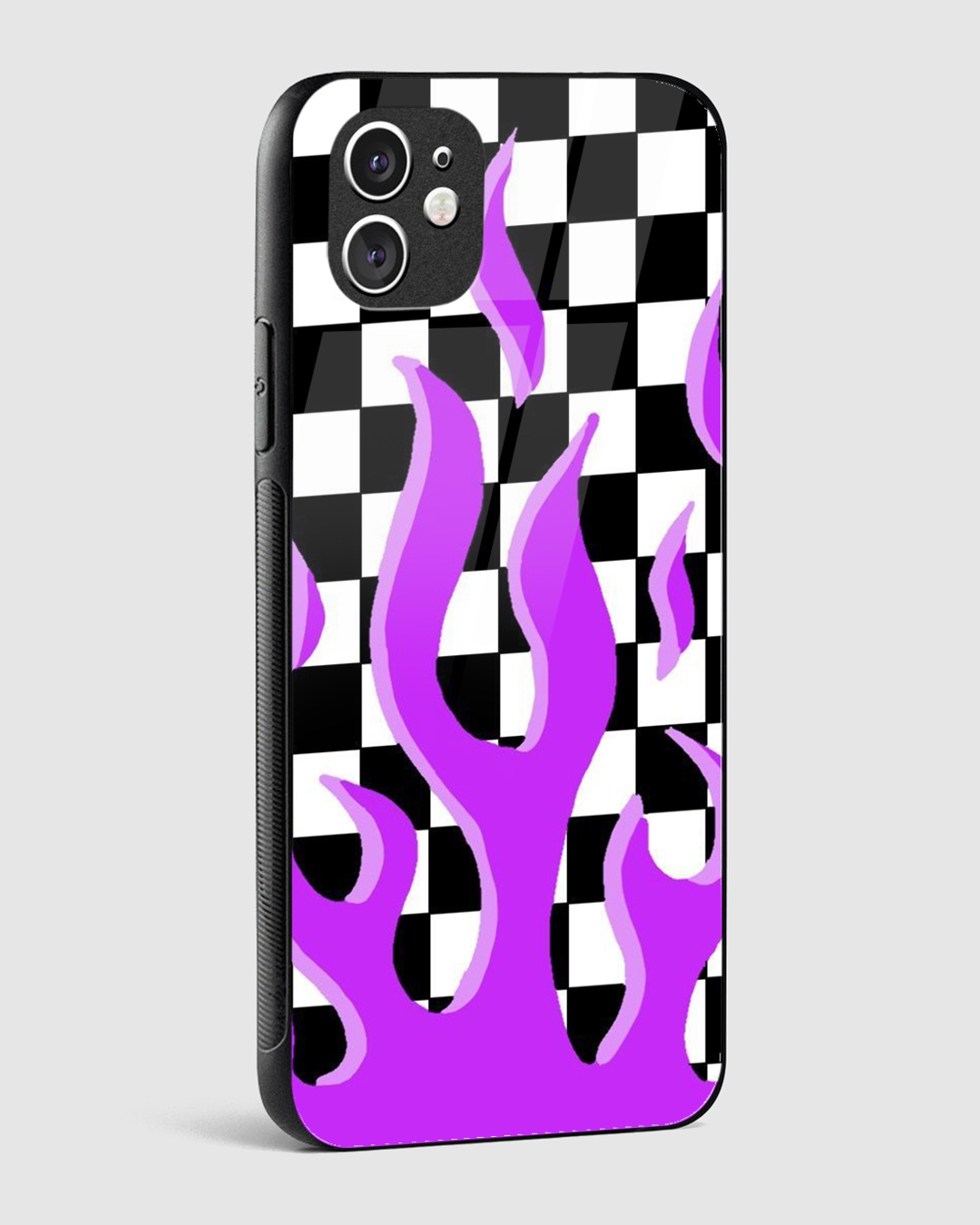 Shop Checkered Purple Flame Premium Glass Case for Apple iPhone 11-Back