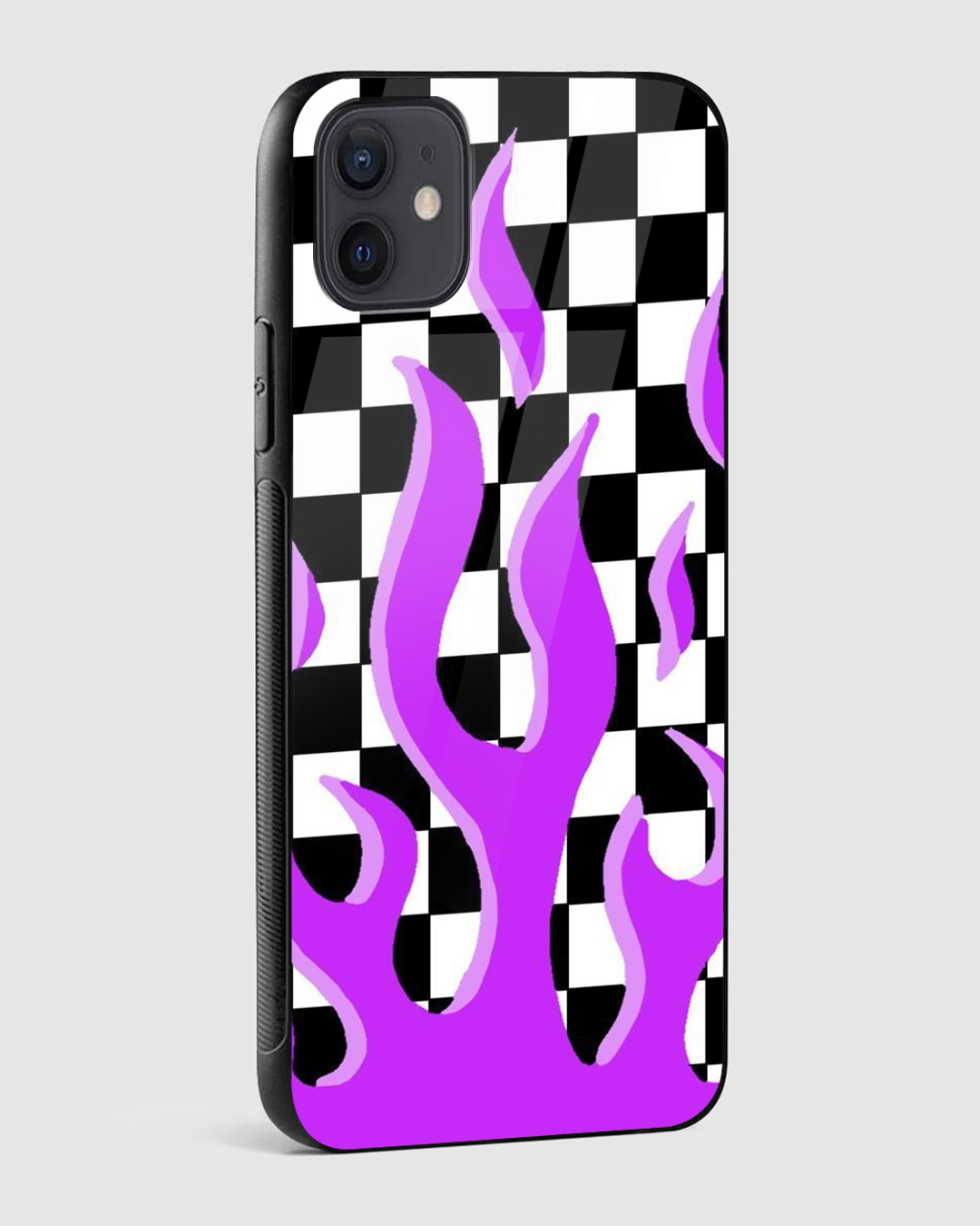 Shop Checkered Purple Flame Premium Glass Case for Apple iPhone 12-Back