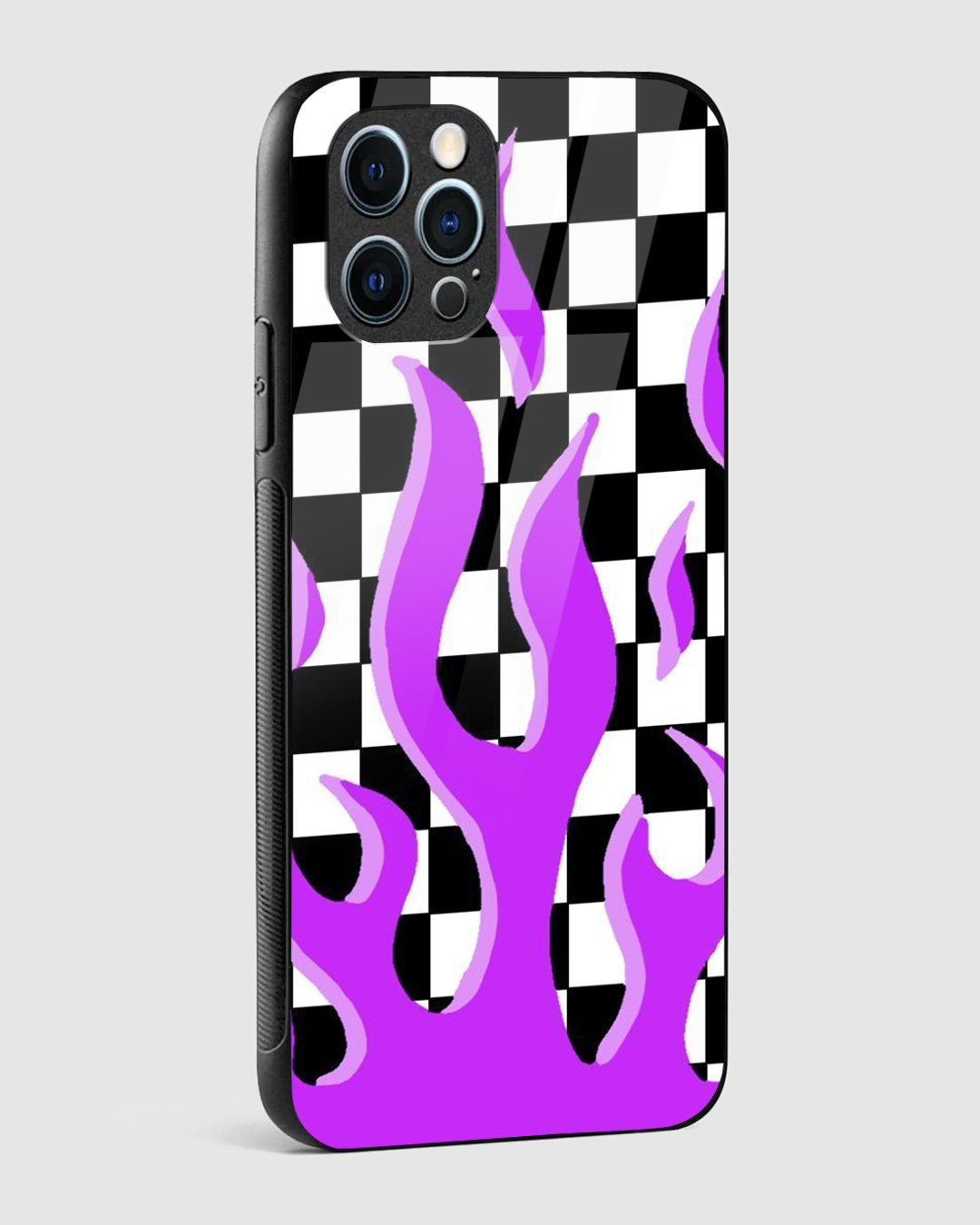 Shop Checkered Purple Flame Premium Glass Case for Apple iPhone 12 Pro Max-Back