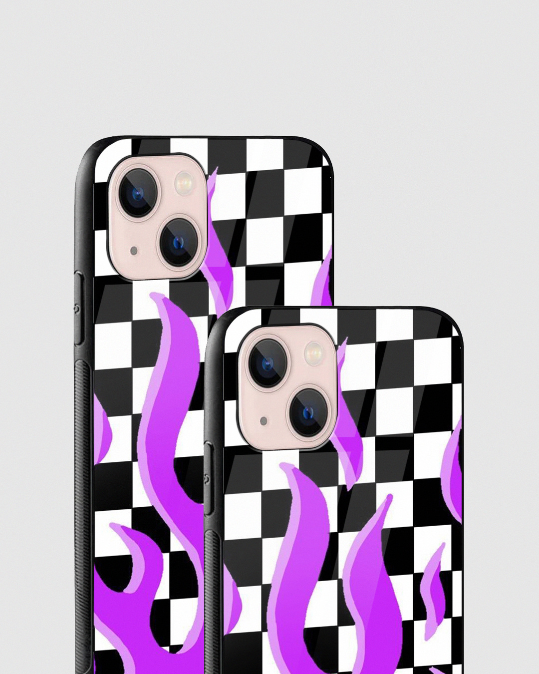 Shop Checkered Purple Flame Premium Glass Case for Apple iPhone 15-Back