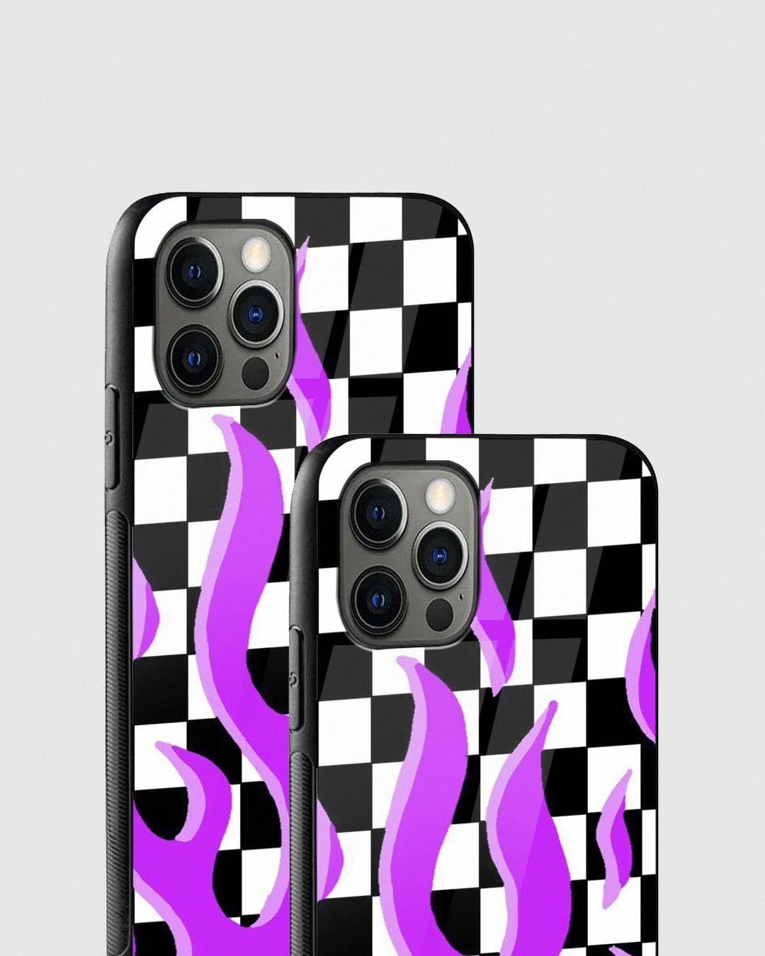 Shop Checkered Purple Flame Premium Glass Case for Apple iPhone 15 Pro Max-Back