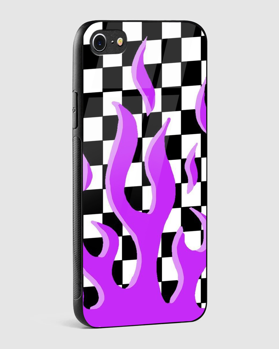 Shop Checkered Purple Flame Premium Glass Case for Apple iPhone SE 2020-Back