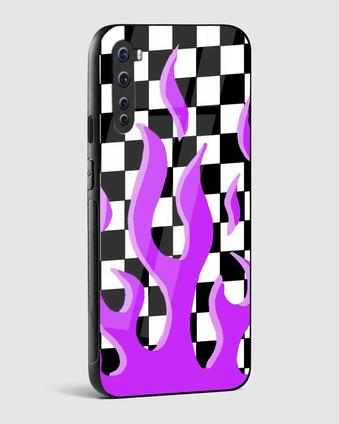 Shop Checkered Purple Flame Premium Glass Case for OnePlus Nord-Back
