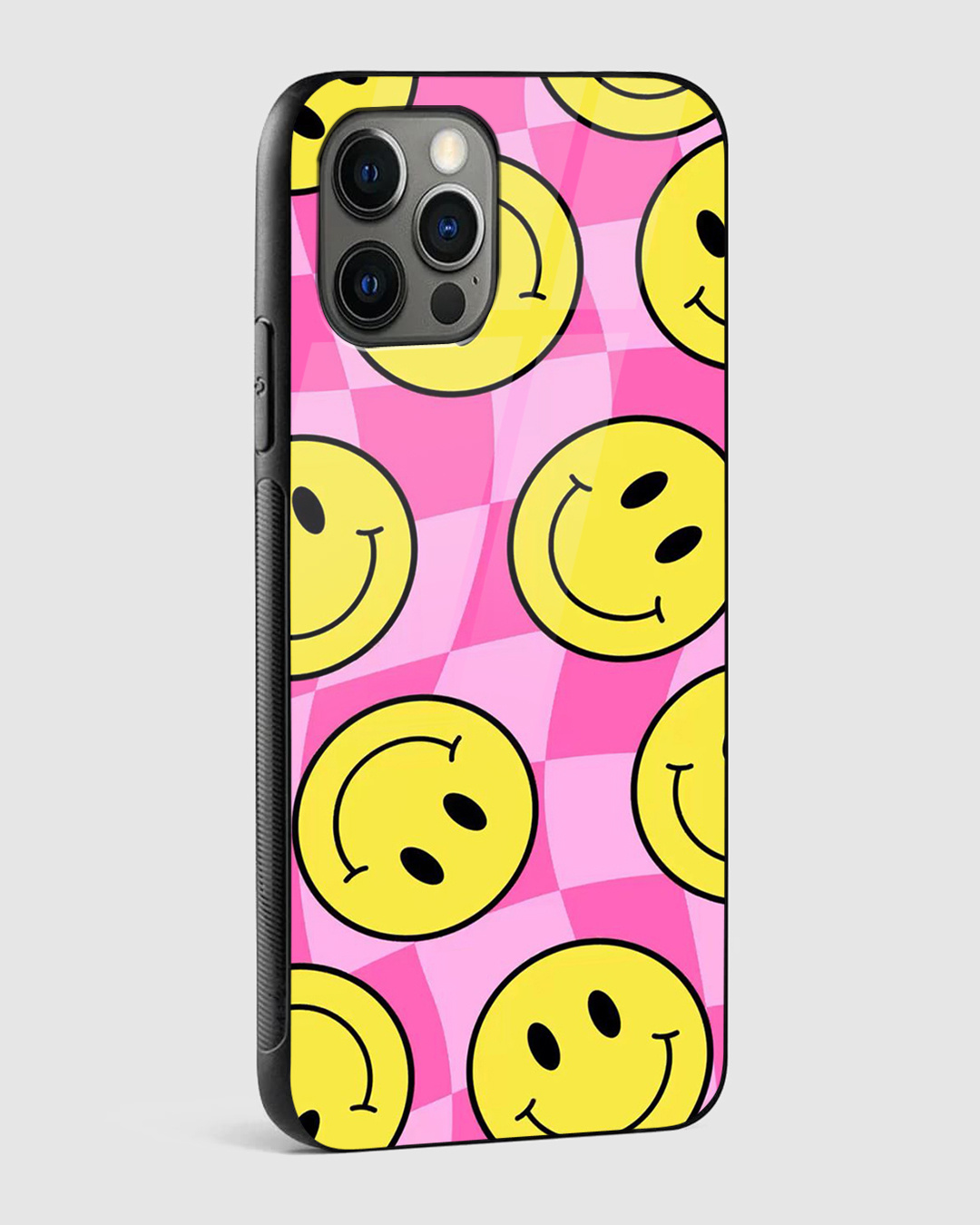Shop Checkered Smiley Premium Glass Case for Apple iPhone 14 Pro Max-Back