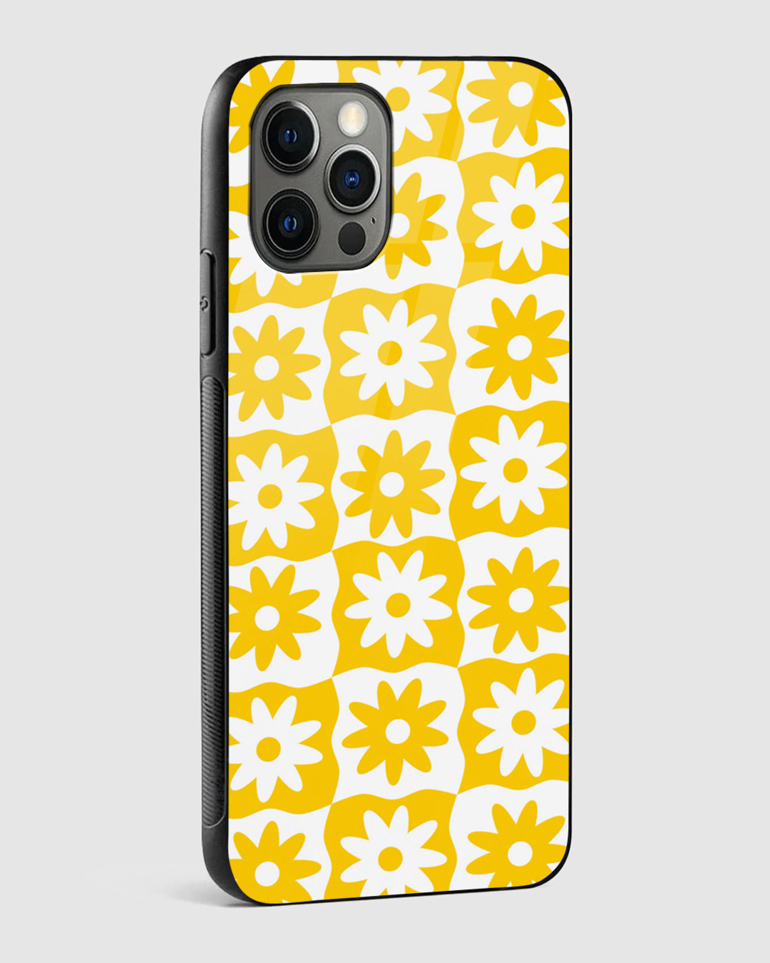 Shop Checkered Yellow Daisies Premium Glass Case for Apple iPhone 14 Pro Max-Back