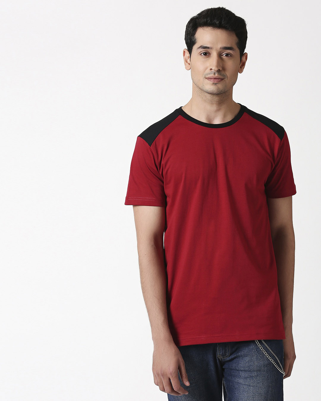 Shop Cherry Red Back Panel Half Sleeve T-Shirt-Back