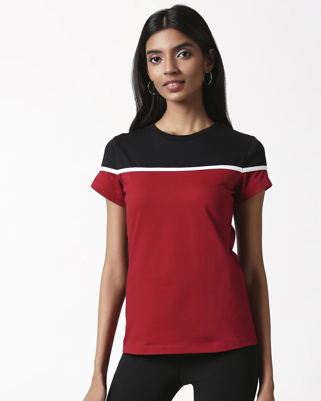 Shop Cherry Red Color Block T-Shirt-Back