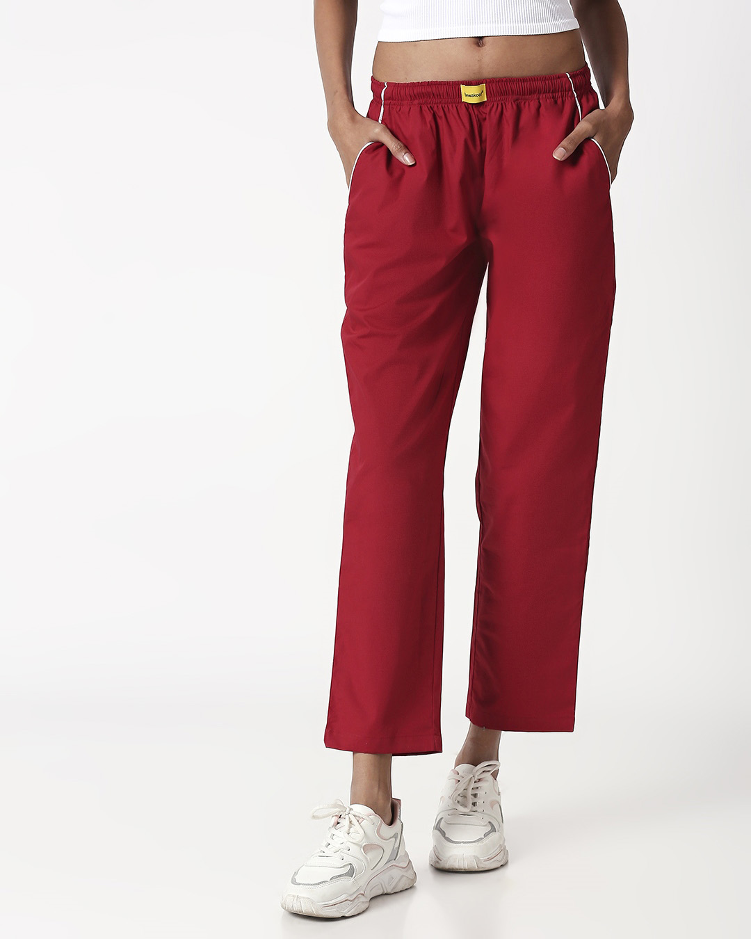 Shop Cherry Red Plain Pyjamas-Back