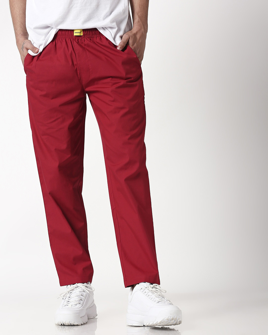 Shop Cherry Red Plain Pyjamas-Back
