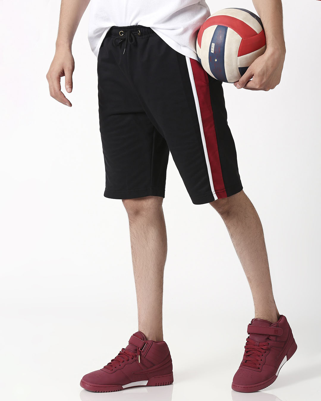 

Cherry Red Side Panel Shorts Men' Sports Trim Shorts Bewakoof.com, Black-red