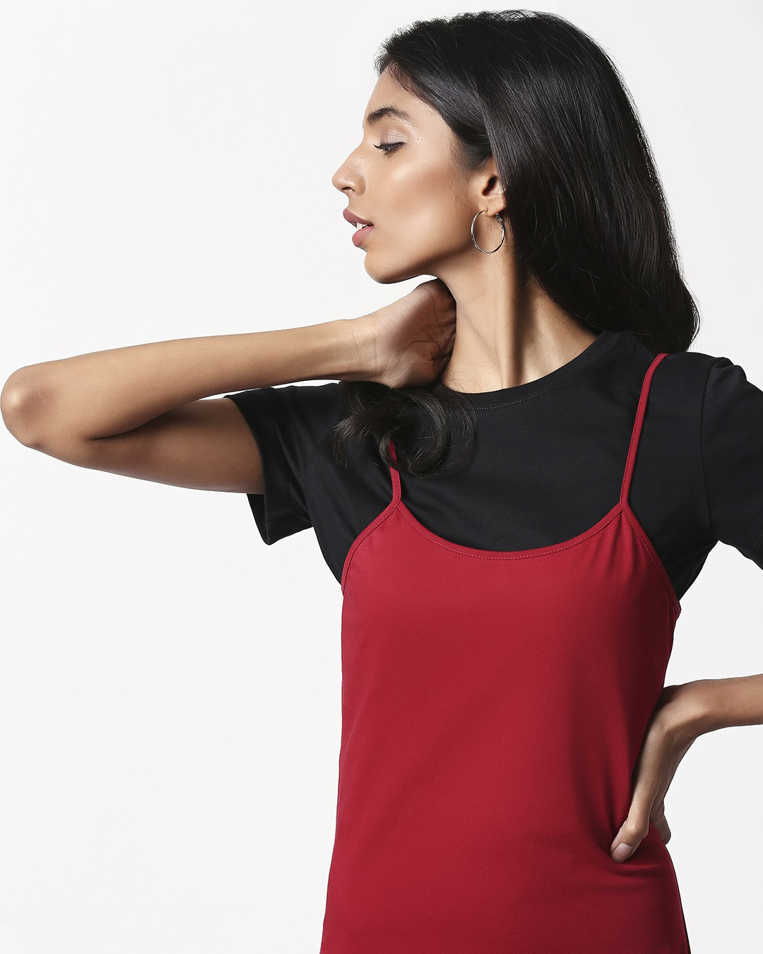 

Cherry Red Slip Dress Women' Plain T-Shirt Slip Dress Bewakoof.com, Red-black