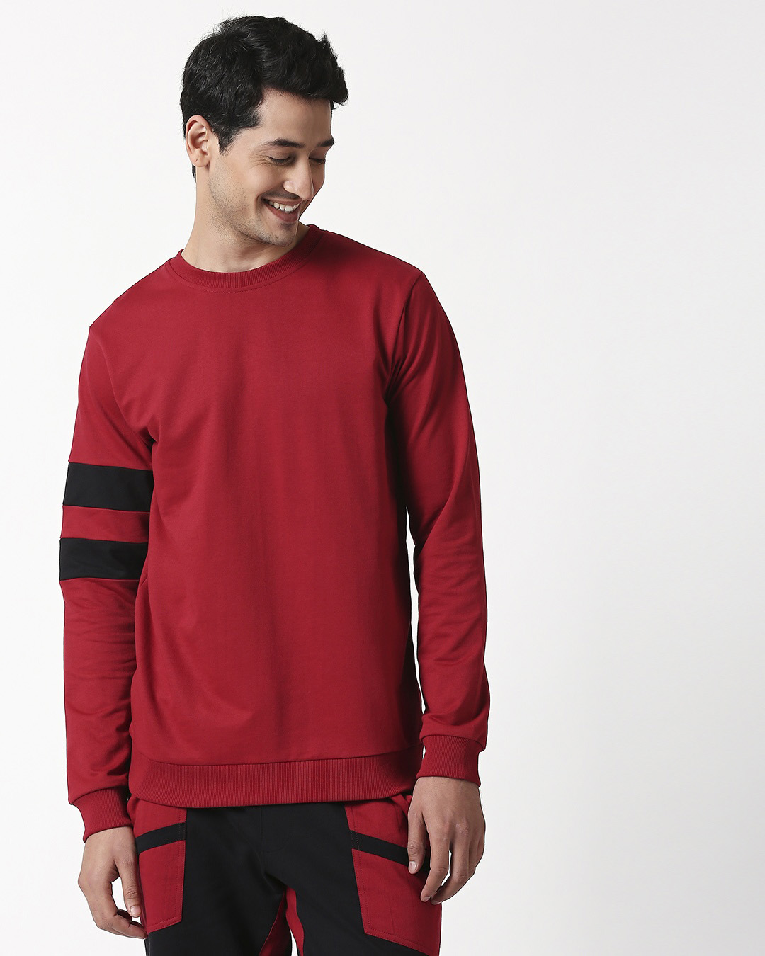 Shop Cherry Red Sports Trim Fleece Sweatshirt-Back
