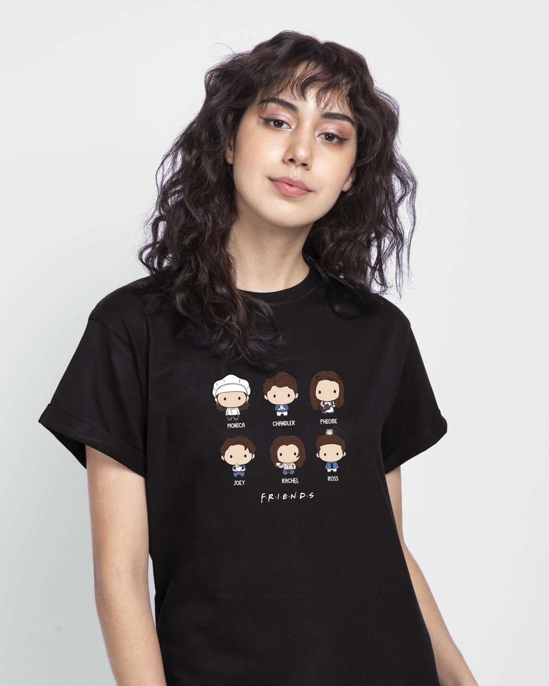 

Chibi Friends Boyfriend T-Shirt (FRL) Women' Printed Boyfriend T-Shirts Bewakoof.com, Black