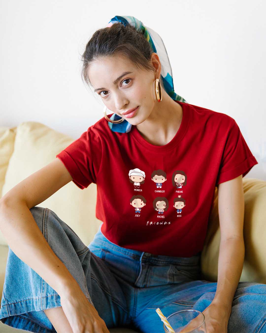 

Chibi Friends Boyfriend T-Shirts (FRL) Women' Printed Boyfriend T-Shirts Bewakoof.com, Red