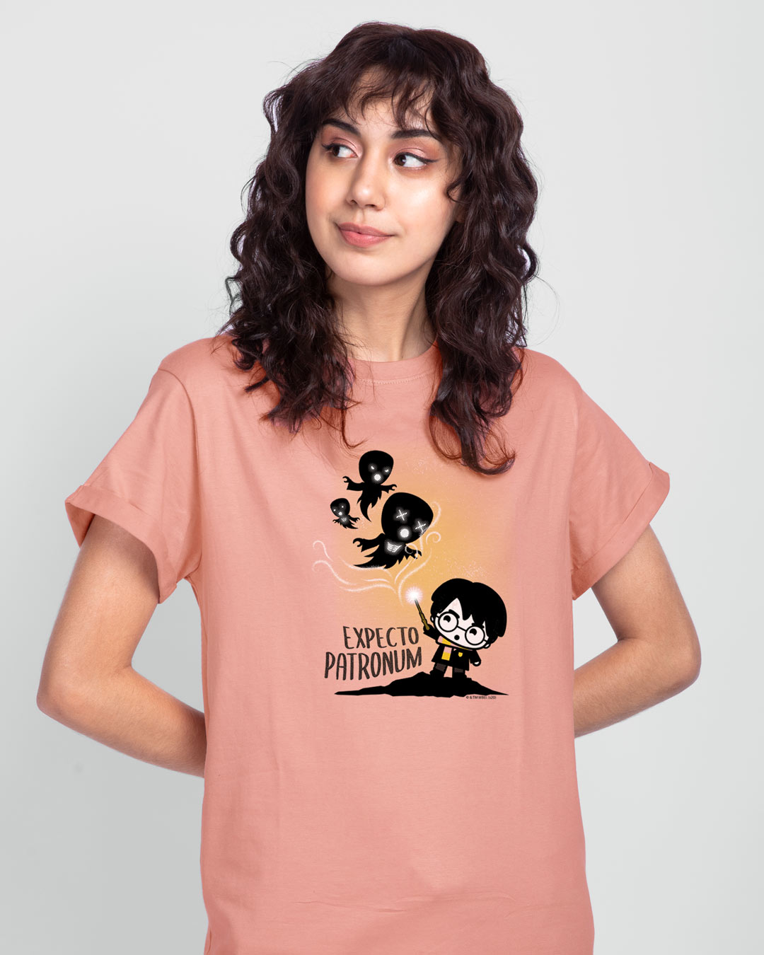 Shop Women's Pink Chibi Harry Graphic Printed Boyfriend T-shirt-Back