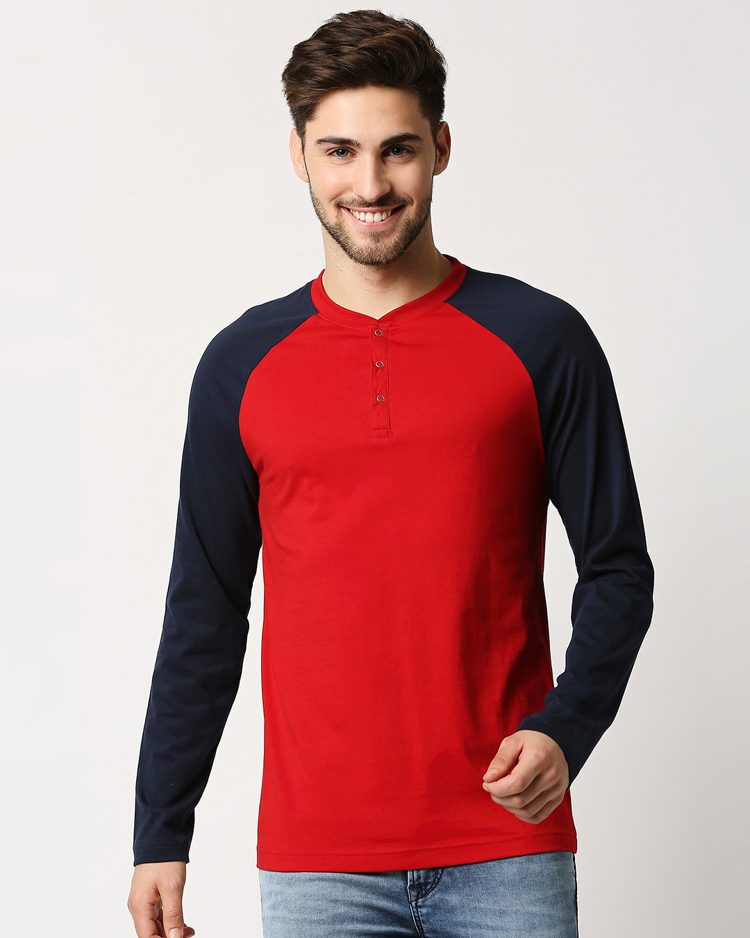 Shop Men's Red & Blue Color Block Henley T-shirt-Back