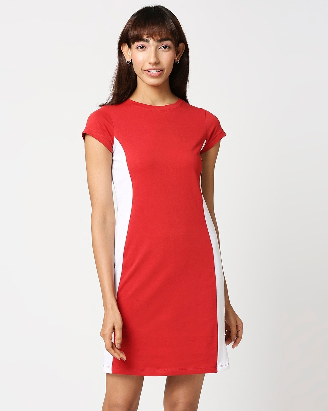 Shop Women's Chili Pepper Solid Side Cut N Sew Cap Sleeves Slim Fit Dress-Back