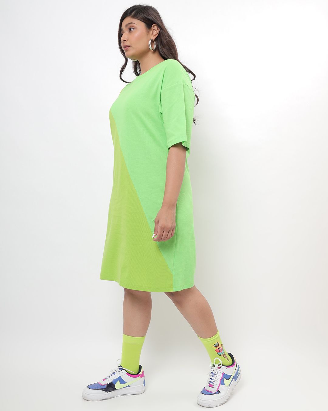 Shop Women's Chilled Out Green Color Block Plus Size Relaxed Fit Dress-Back