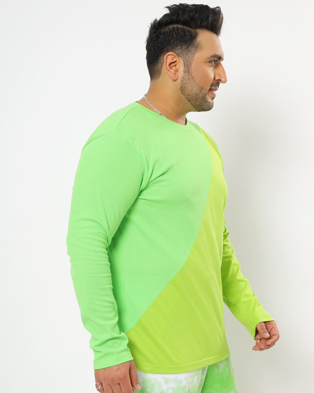 Shop Chilled Out Green Plus Size Color Block Full Sleeve T-shirt-Back