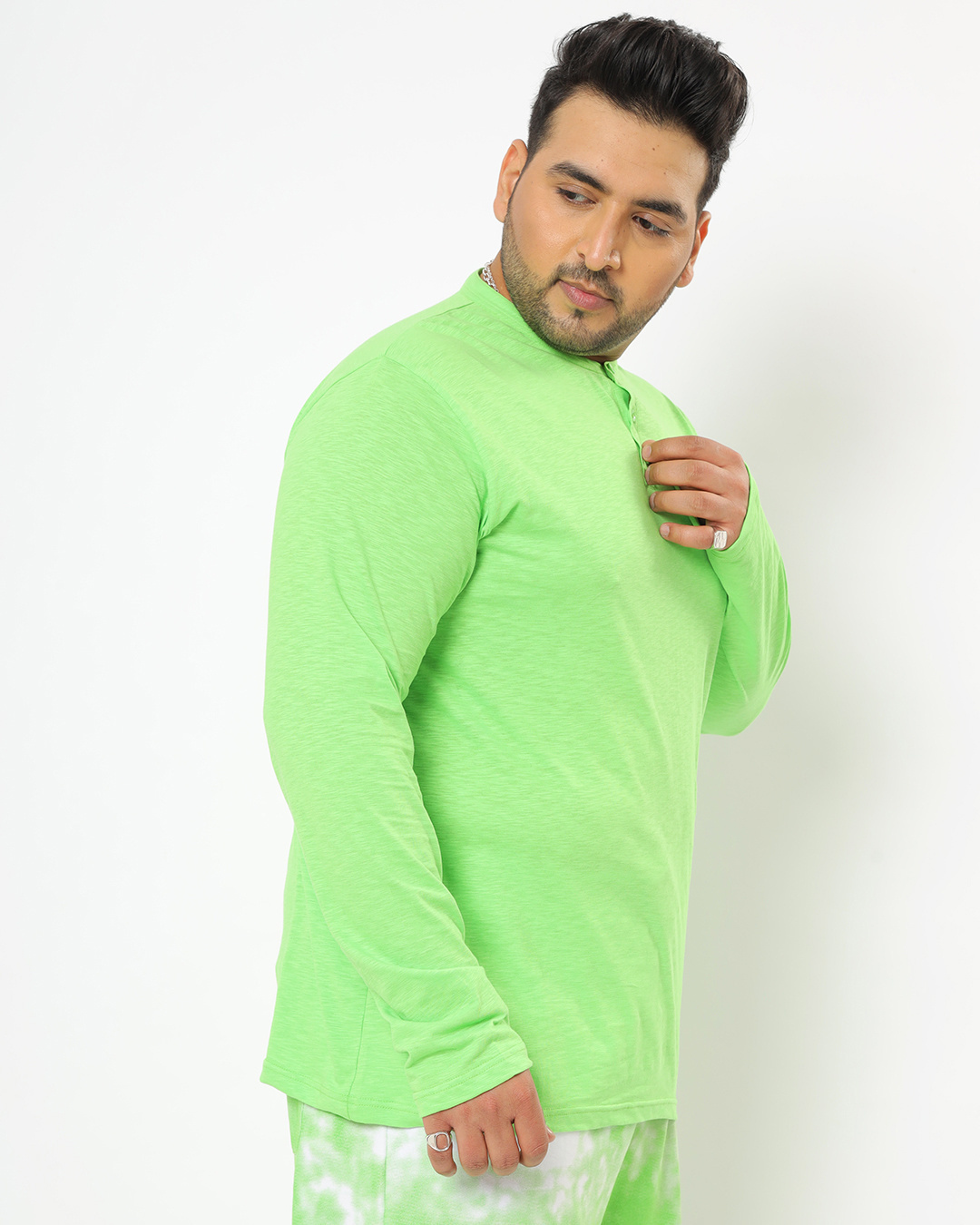 Shop Chilled Out Green Plus Size Henley T-shirt-Back