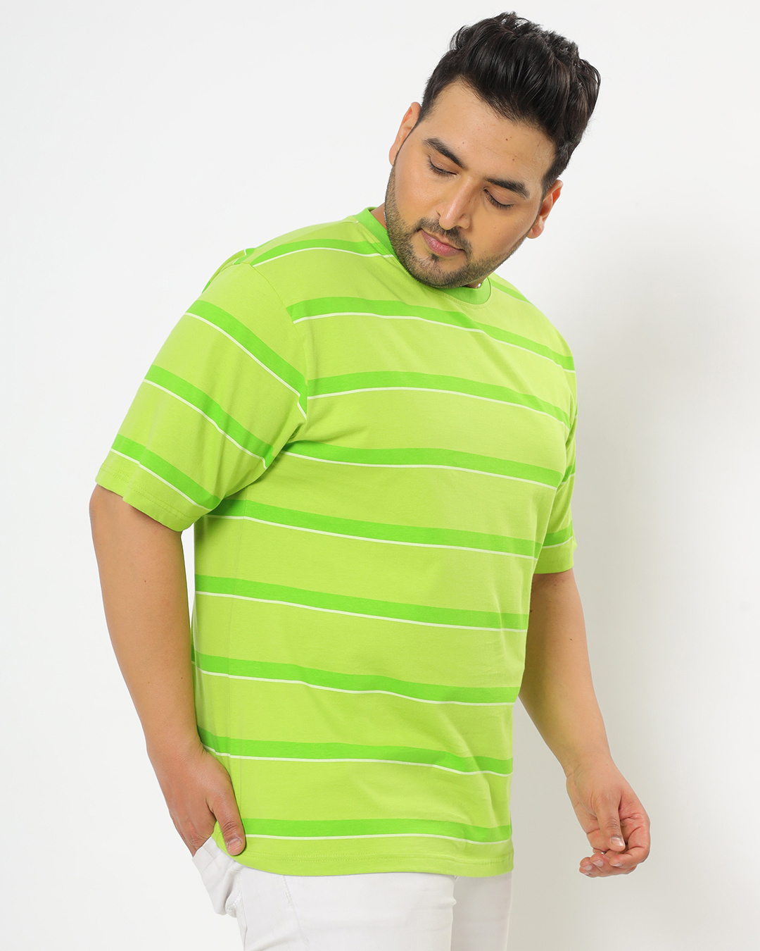 Shop Chilled Out Green Plus Size Stripe T-shirt-Back