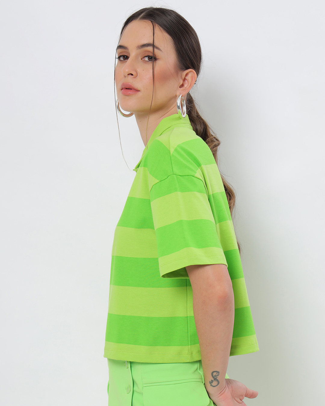 Shop Women's Chilled Out Green Striped Relaxed Fit Polo T-shirt-Back