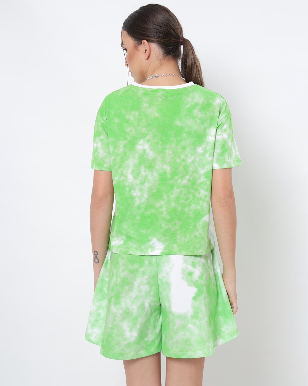 Shop Women's Chilled Out Green Tie & Dye Flared Shorts-Back