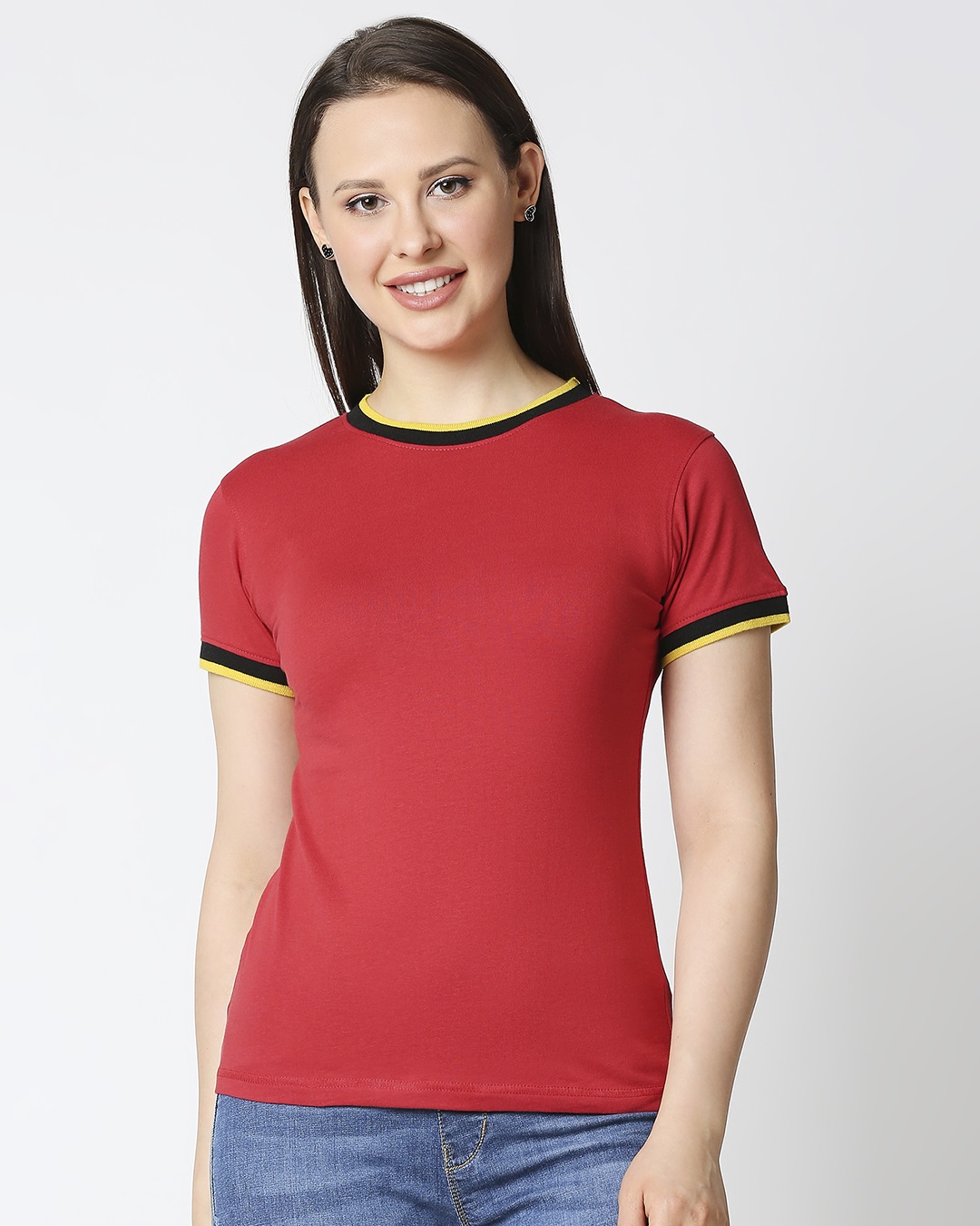 Shop Chilli Pepper Women Half sleeve Plain Rib T-Shirt-Back