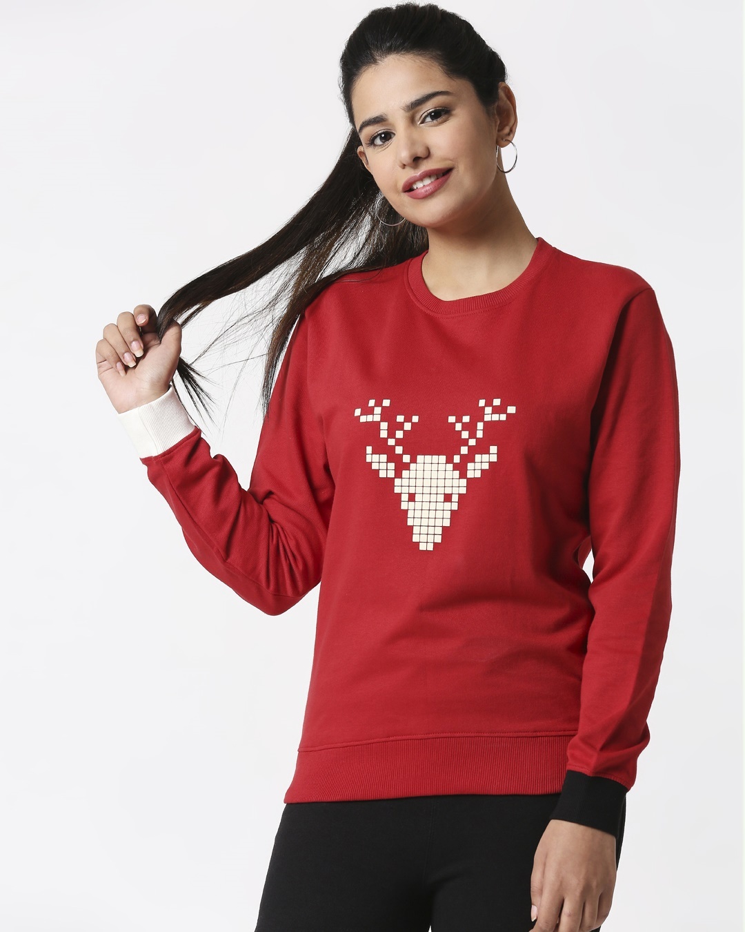 

Women HD Chest Print Red Sweatshirt Women' Round Neck Fleece Sweatshirts Bewakoof.com