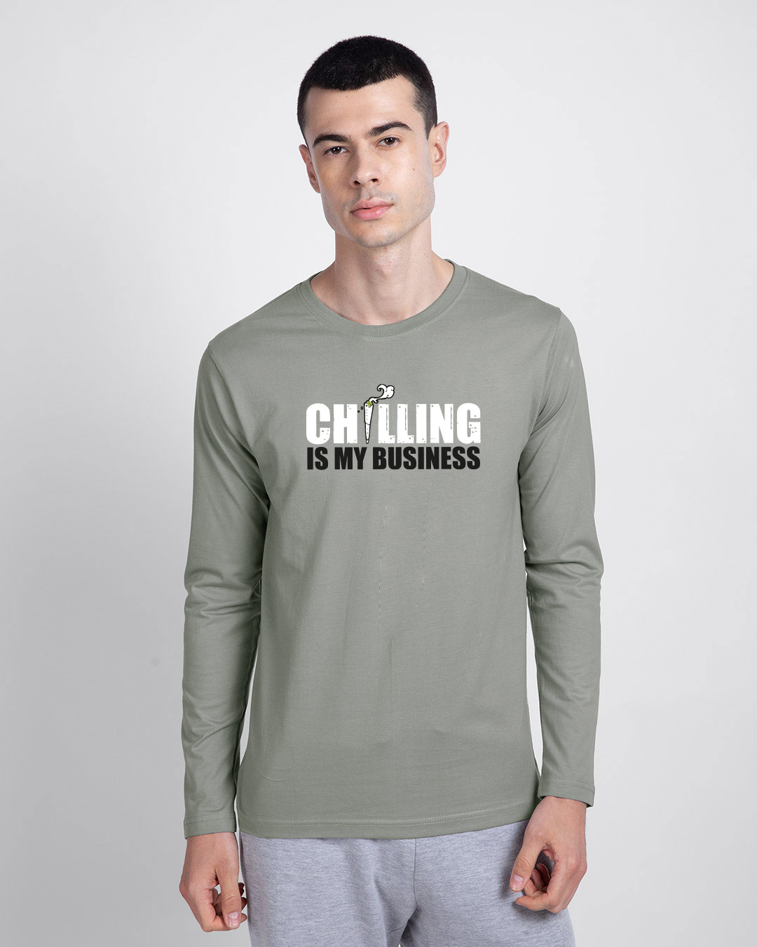 Shop Chilling Business Full Sleeve T-Shirt Meteor Grey-Back