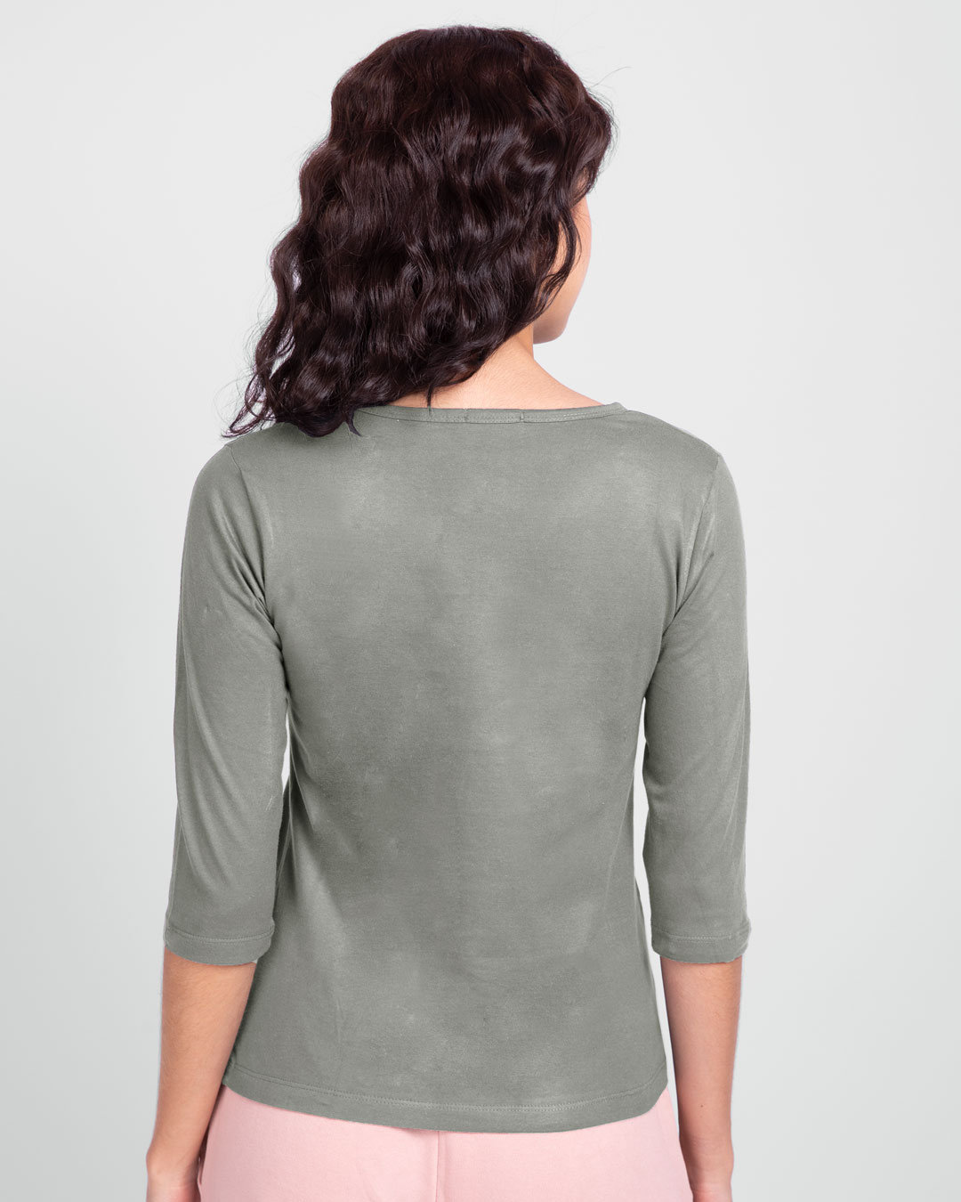 Shop Choose Happy Round Neck 3/4th Sleeve T-Shirt Meteor Grey-Back