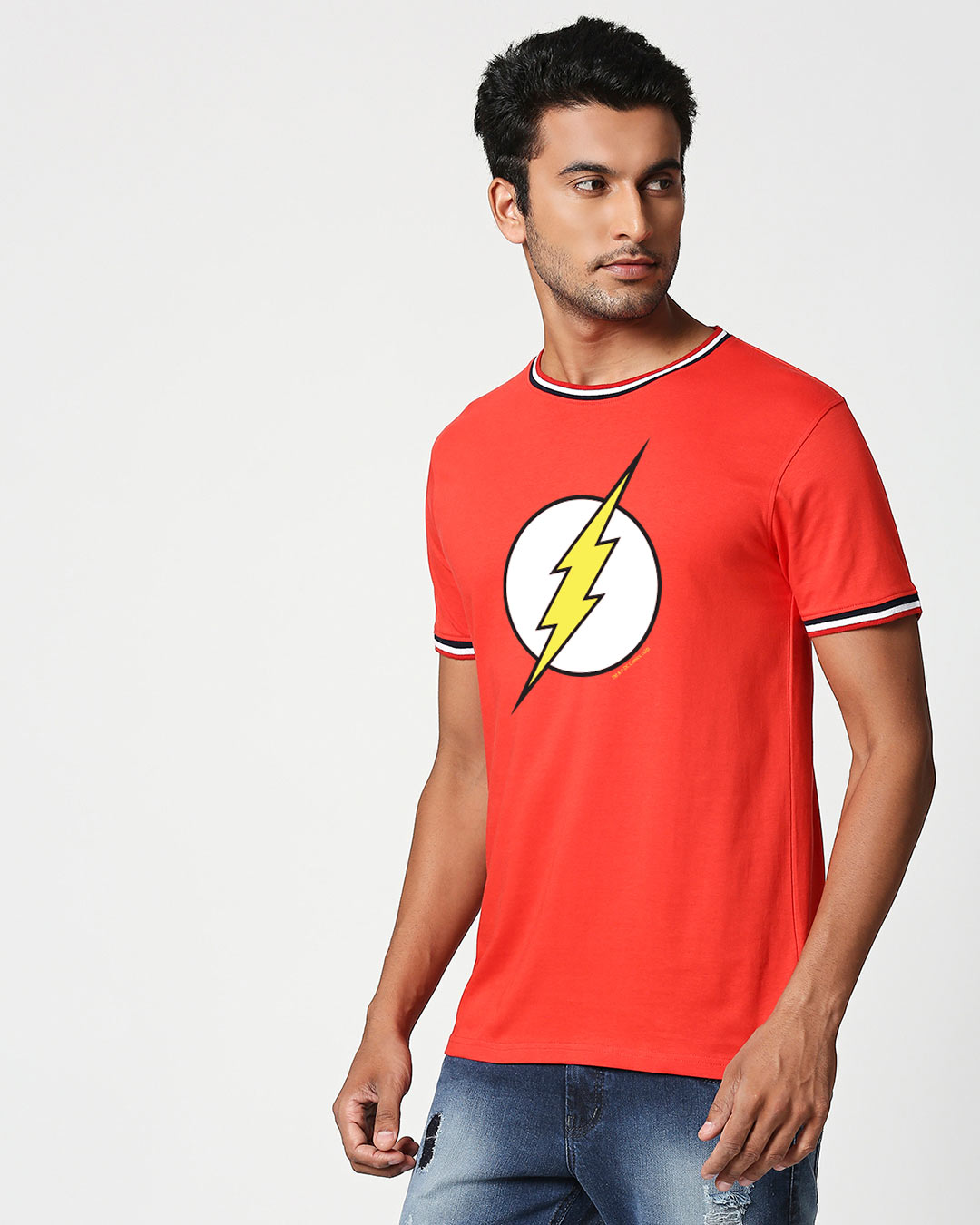 Shop Classic Flash Logo Crewneck Varsity Rib H/S T-Shirt (FL)-Multicolor-Back