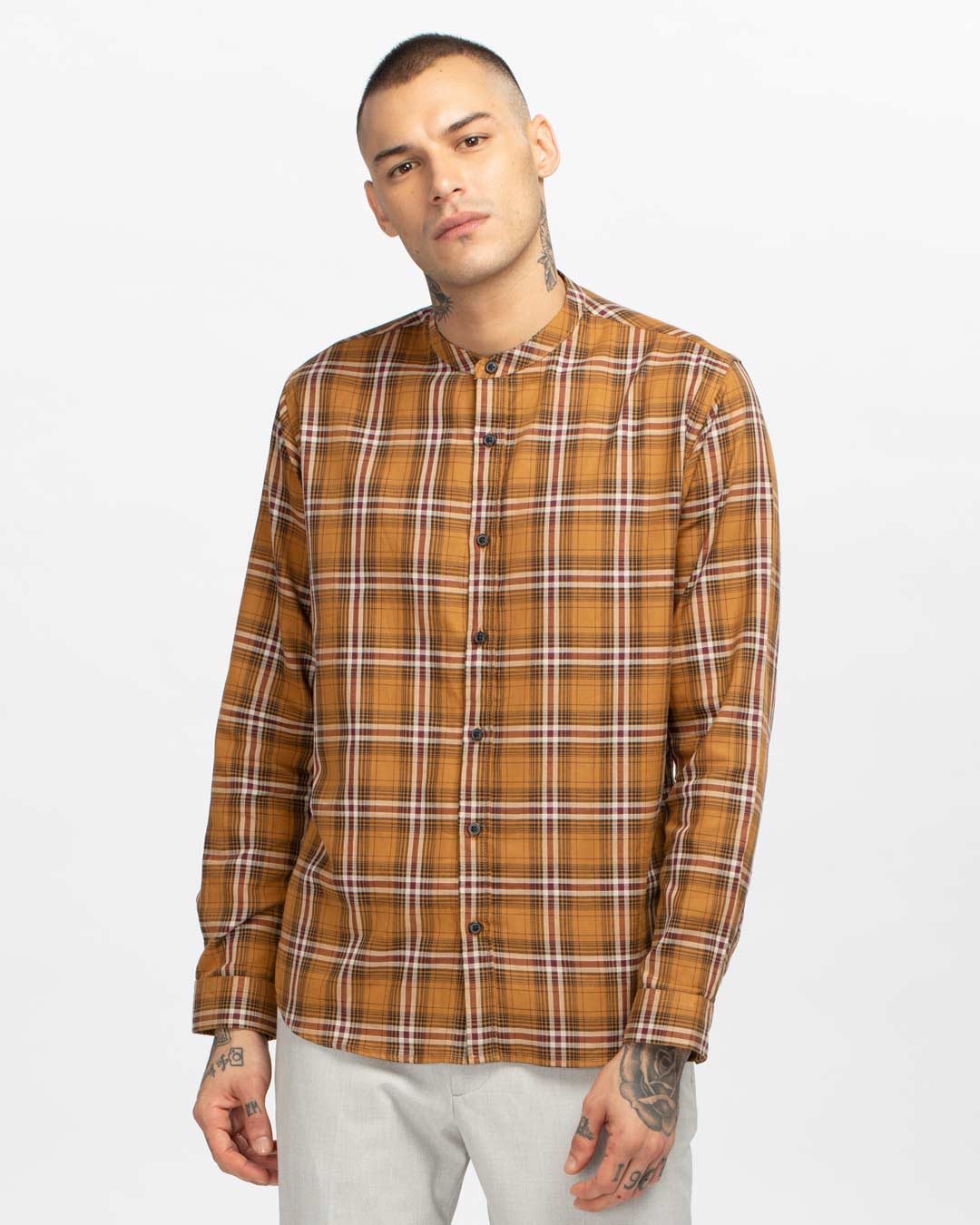 Buy Clay Mustard Mandarin Collar Shirt Online at Bewakoof